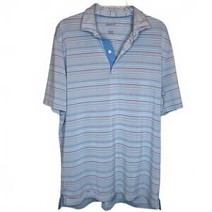 Johnnie O Men's Performance Polo Red Blue Striped Size Large Golf Sporty